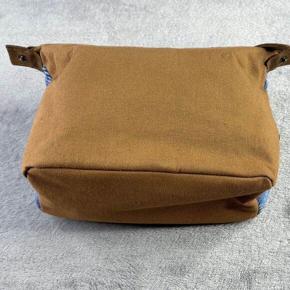 British Bag Company Harris Tweed Wash Bag Dopp Kit Travel Blue Plaid Leather 8x6 - Picture 5 of 15